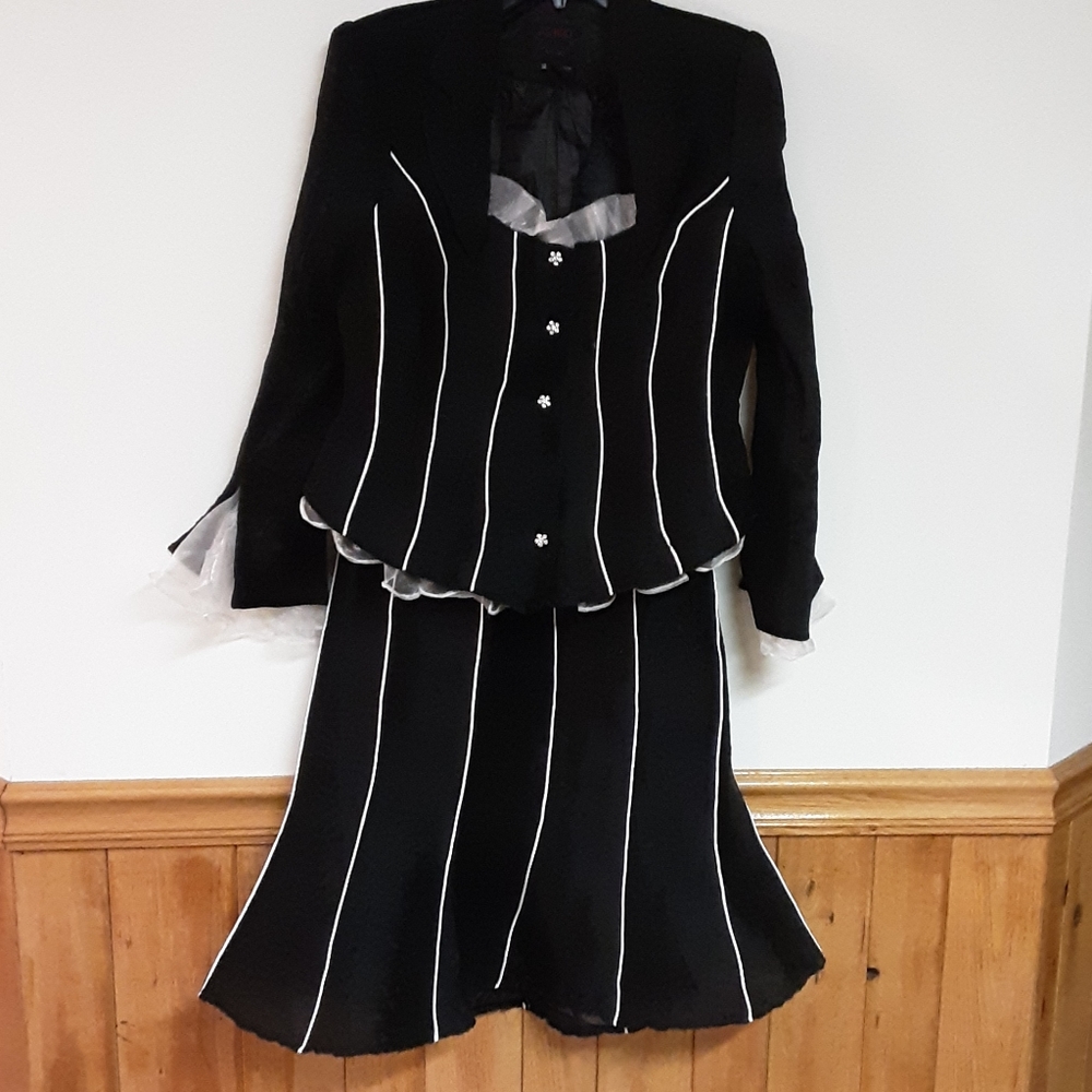 Dressy black suit with white piping